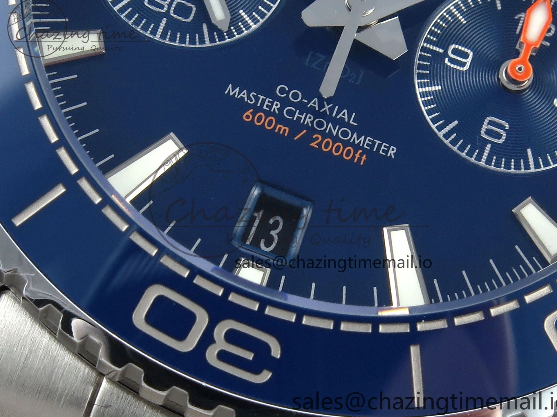0319 Planet Ocean Master Chronometer 600M 45.5mm SS SCF 1:1 Best Edition Blue Bezel Blue Dial on SS Bracelet A9900 Super Clone Lightweight 7676